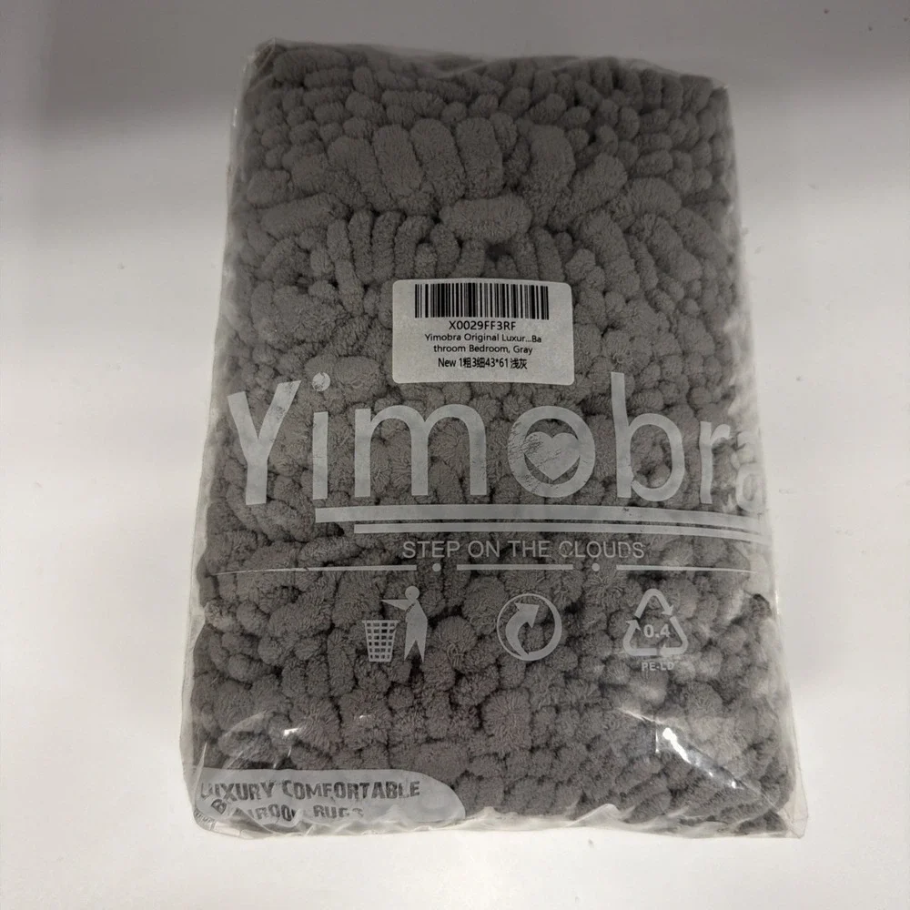 Yimobra gray shaggy chenille bathroom rug packaged for sale
